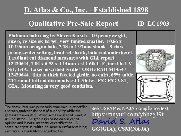 3.14ctw Radiant Cut Diamond Halo Solitaire,  GIA E SI1