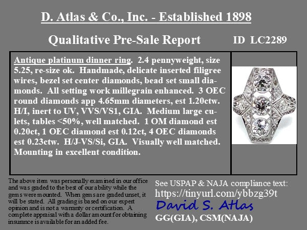 1.72ctw Old European Cut Diamond Trilogy Navette Ring