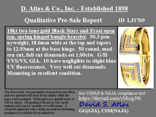 1.00ctw Vintage Diamond Gold Bangle, by Black, Starr & Frost
