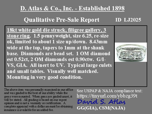 1.42ctw Old Mine Cut Diamond Trilogy Ring