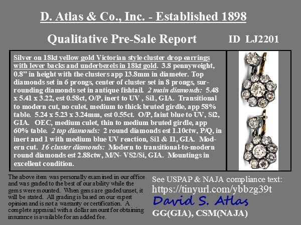 5.11ctw Vintage Diamond Cluster Earrings