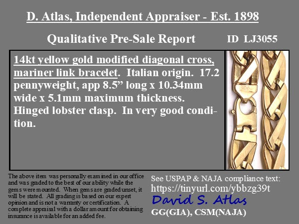 Vintage Flat Mariner Link Bracelet, Italian