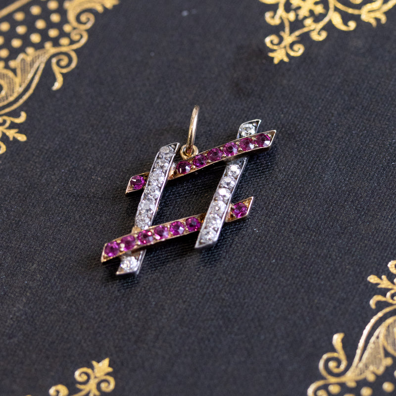 1.50ctw Art Deco Diamond and Ruby "Hashtag" Charm Pendant