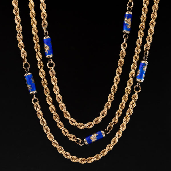 Antique Enamel Long Chain, 14kt Gold