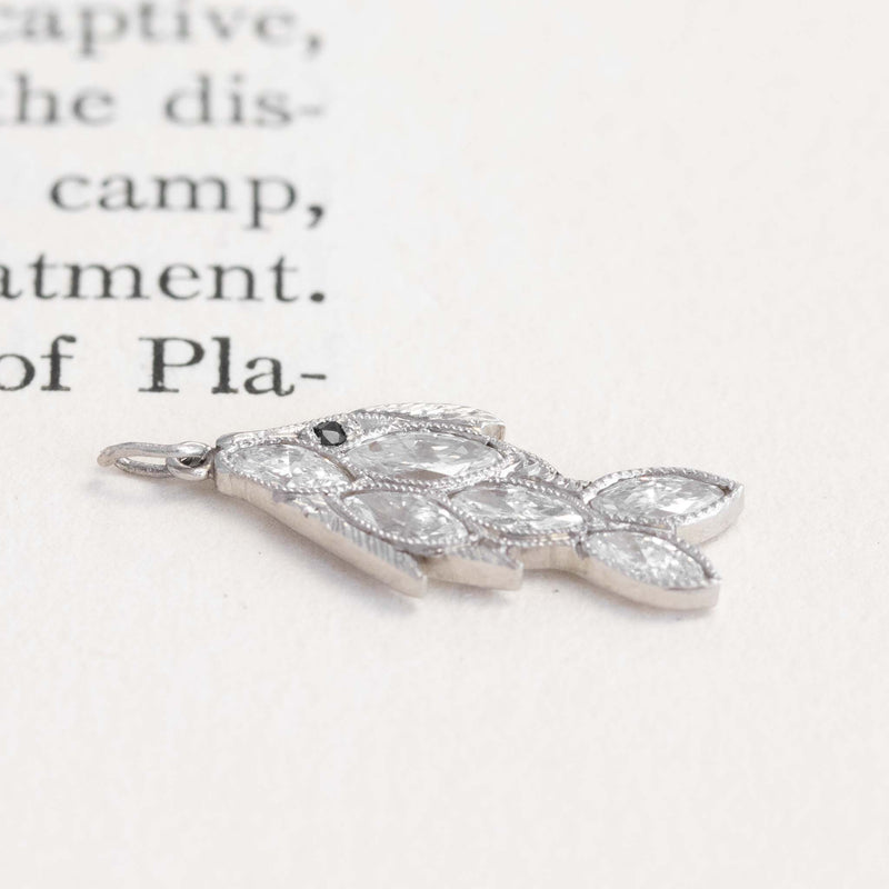 Vintage Cut Diamond Fish Charm, Platinum