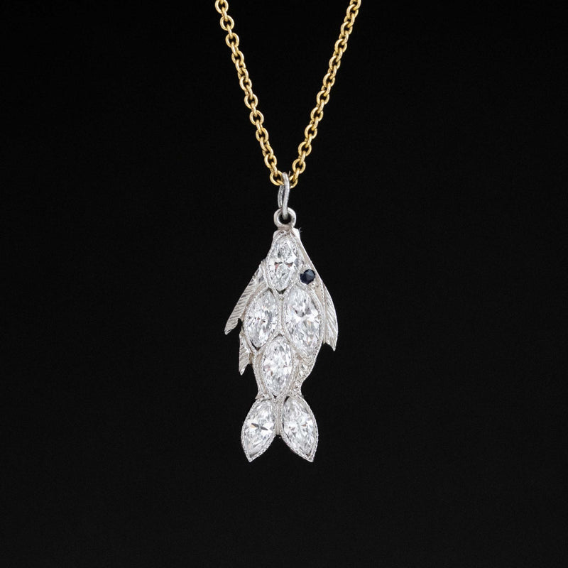 Vintage Cut Diamond Fish Charm, Platinum