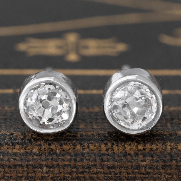 .60ctw Old Mine Cut Diamond Bezel Stud Earrings