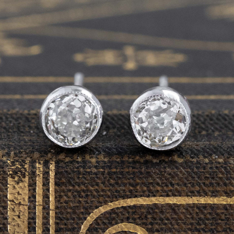 .91ctw Old European Cut Diamond Bezel Stud Earrings
