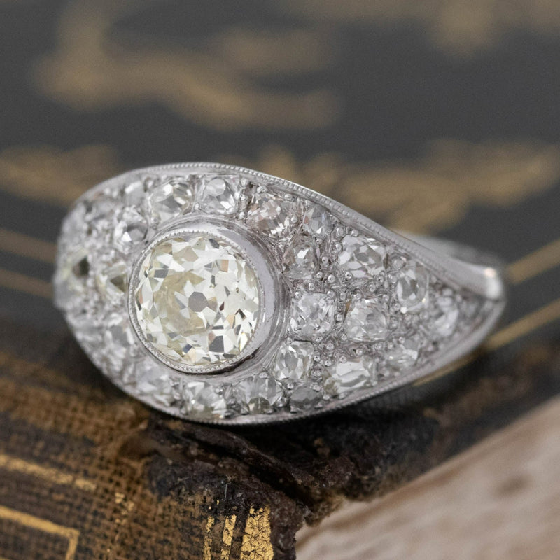 4.25ctw Old European Cut Diamond Cluster Ring, French