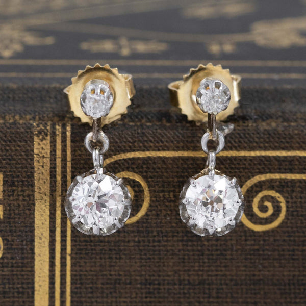 1.58ctw Old European Cut Diamond Drop Earrings