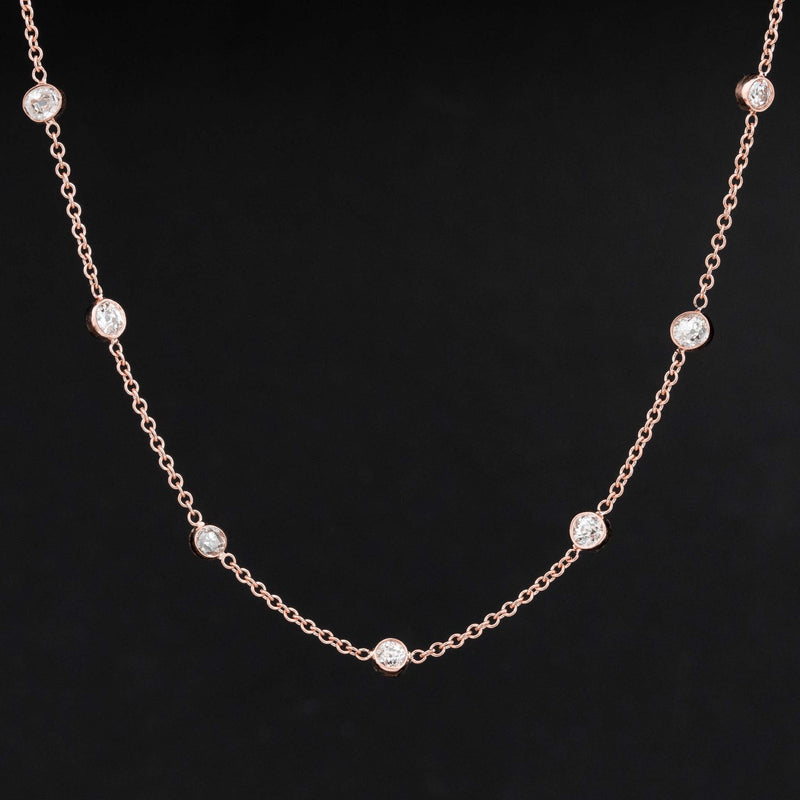 3.60ctw Mixed Old Cut Diamond Station Necklace