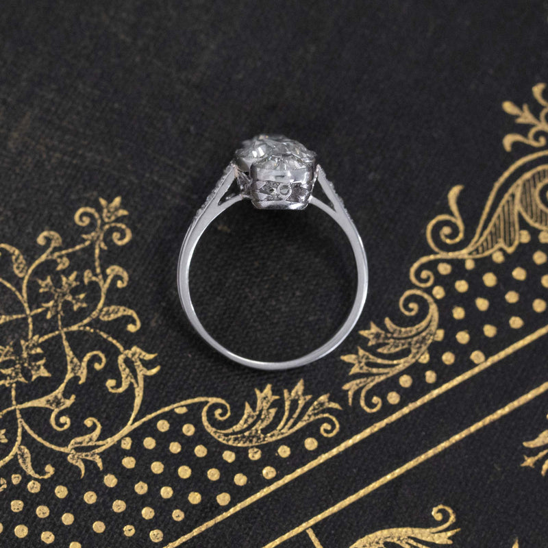 2.88ctw Art Deco Old European Cut Diamond Trilogy Ring, GIA I SI1