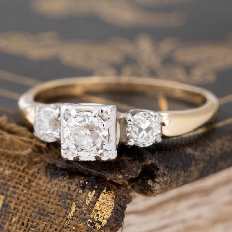 .65ctw Old European Cut Diamond Trilogy Ring
