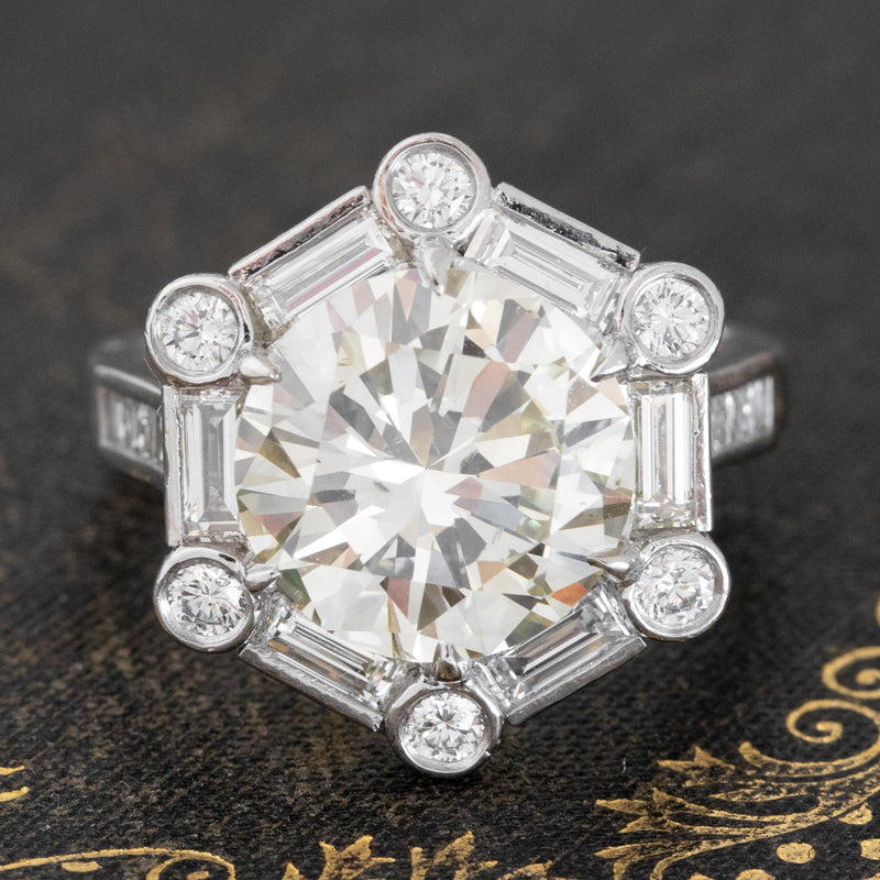 5.50ct Early Modern Brilliant Cut Diamond Art Deco Style Ring, GIA O-P SI1
