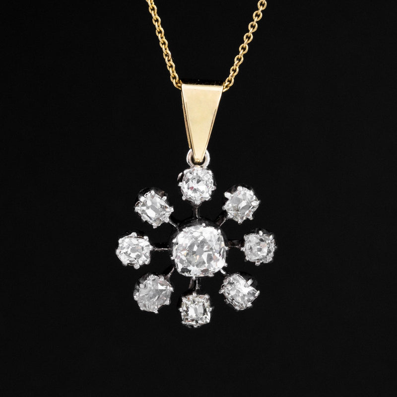 1.73ctw Victorian Old Mine Cut Diamond Snowflake Cluster Pendant