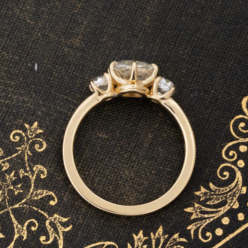 1.69ctw Old Mine Cut Diamond Trilogy Ring, GIA J SI