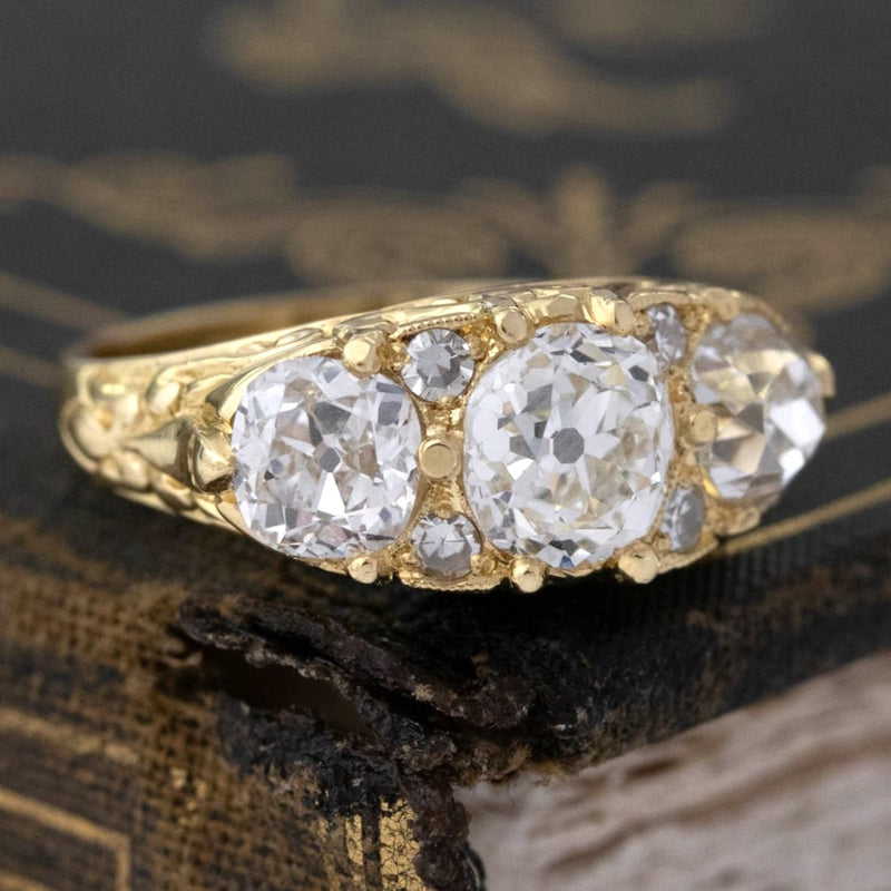 3.17ctw Victorian Inspired Old Mine Cut Diamond Trilogy Ring