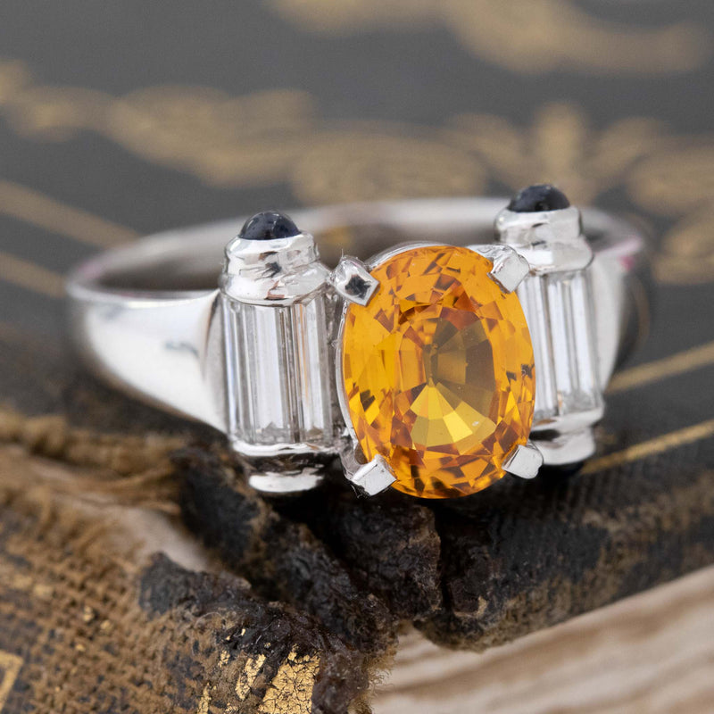 2.76ctw Vintage Orange Sapphire & Diamond Ring
