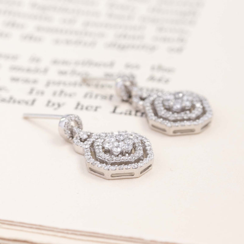 .97ctw Pave Diamond Cluster Drop Earrings