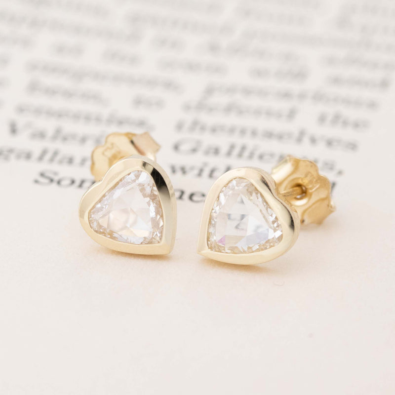 1.00ctw Pear Rose Cut Diamond Heart-Shaped Stud Earrings
