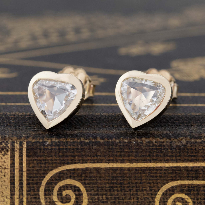 1.00ctw Pear Rose Cut Diamond Heart-Shaped Stud Earrings