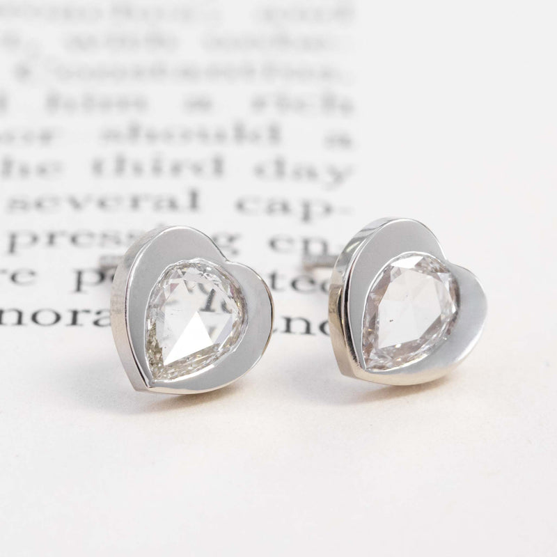 .99ctw Pear Rose Cut Diamond Heart Shaped Stud Earrings