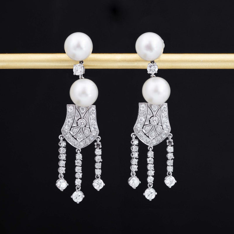 1.82ctw Vintage Diamond & Pearl Drop Earrings