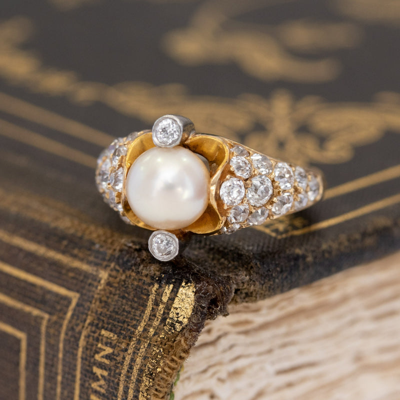 1.60ctw Vintage Pearl & Diamond Ring