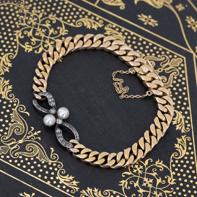 Pearl and Diamond Infinity Curb Link Bracelet, Austro-Hungarian