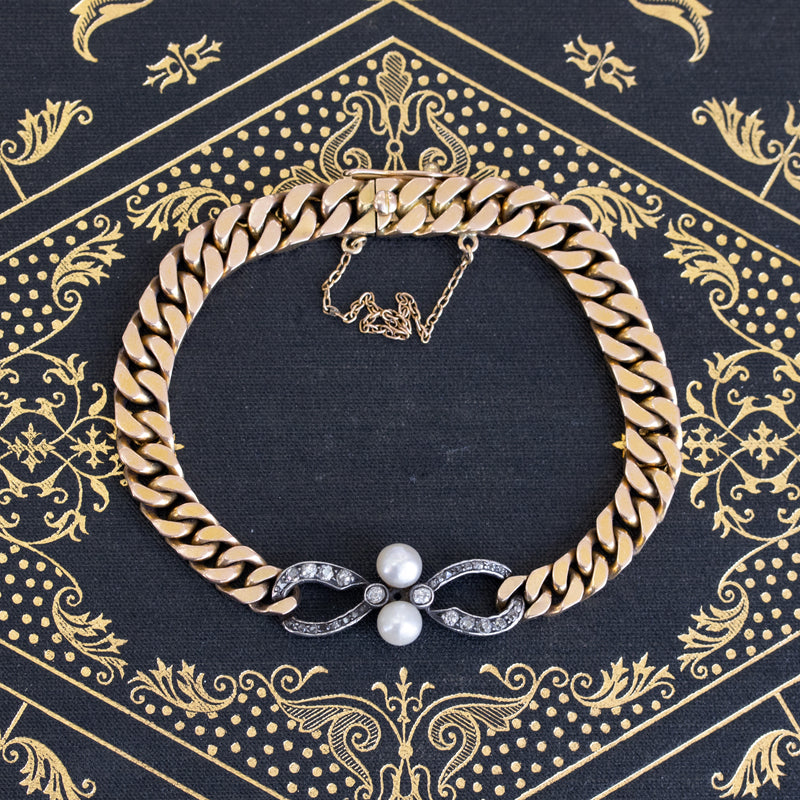 Pearl and Diamond Infinity Curb Link Bracelet, Austro-Hungarian