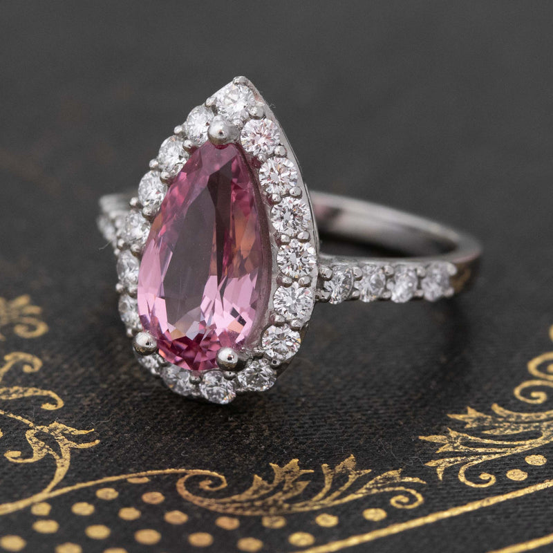 3.39ctw Pink Spinel Pear Cut Diamond Halo Ring