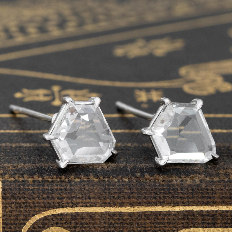 2.02ctw Hexagon Rose Cut Diamond Stud Earrings, GIA F/G VS/Si