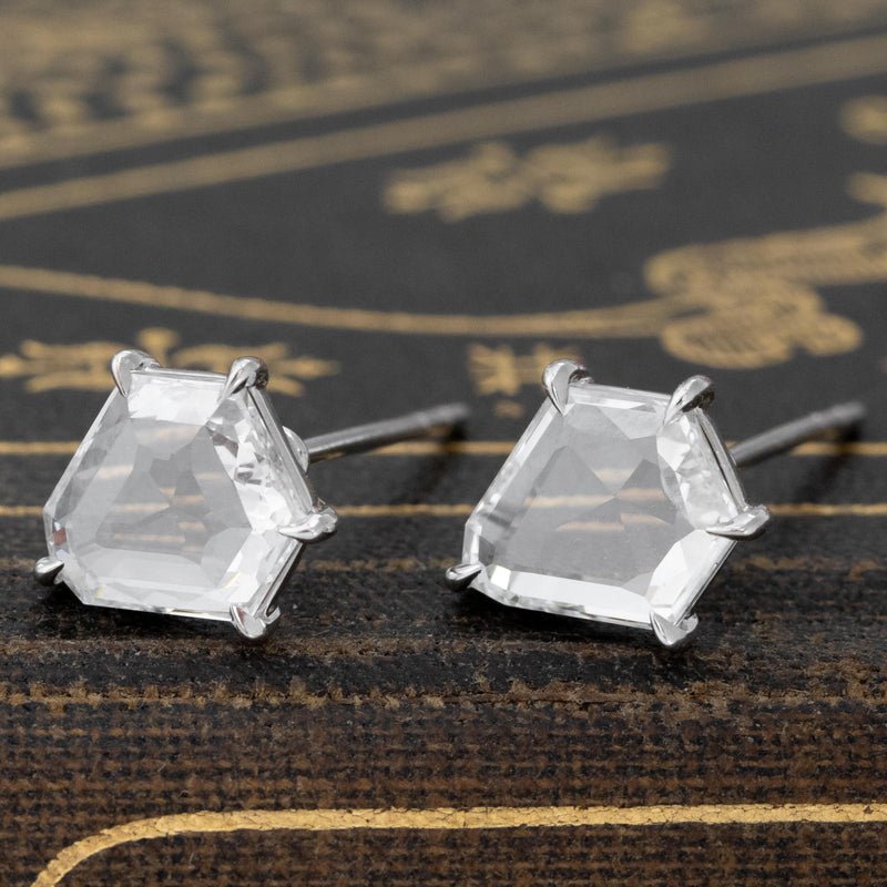 2.02ctw Hexagon Rose Cut Diamond Stud Earrings, GIA F/G VS/Si