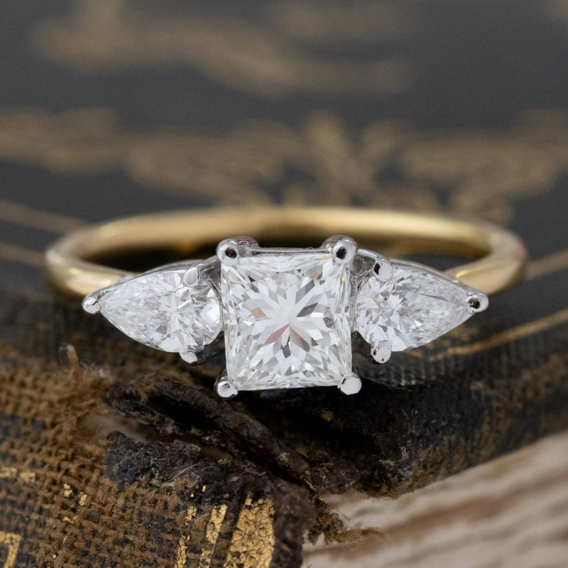 1.16ctw Princess & Pear Cut Diamond Trilogy Ring