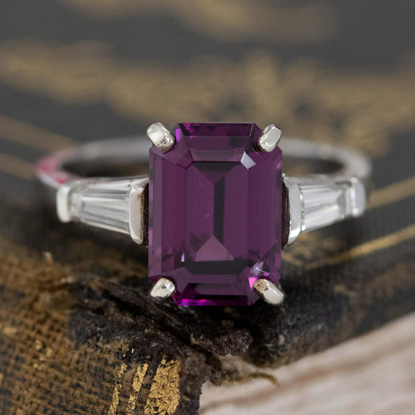 3.76ctw Emerald Cut Jeff White Purple Garnet & Diamond Ring