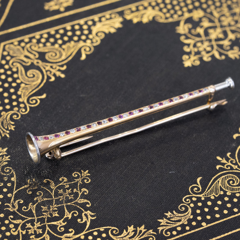 .39ctw Antique Ruby & Diamond Bugle Pin/Pendant