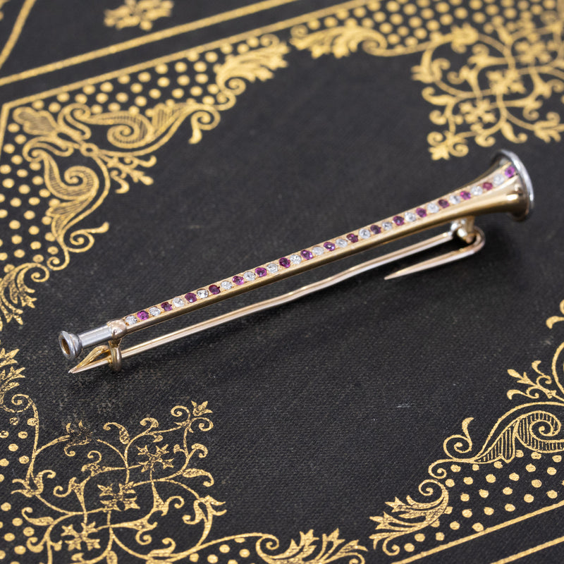.39ctw Antique Ruby & Diamond Bugle Pin/Pendant