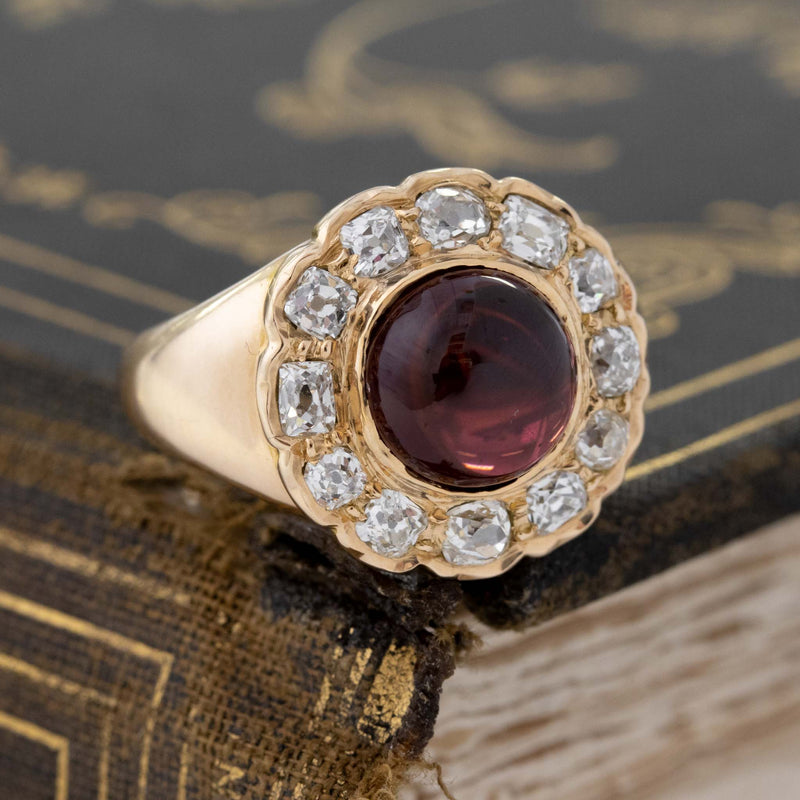 5.42ctw Vintage Garnet & Diamond Cluster Ring