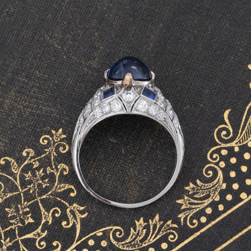 4.59ctw Edwardian Sapphire Cabochon and Diamond Ring