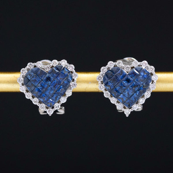 3.35ctw Sapphire & Diamond Halo Heart Earrings