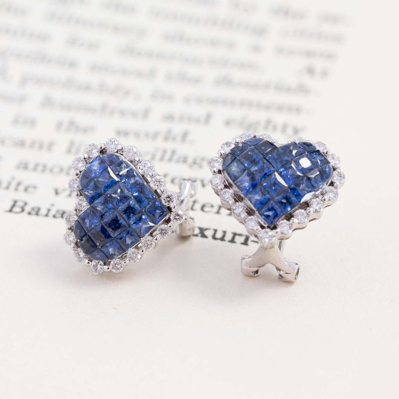 3.35ctw Sapphire & Diamond Halo Heart Earrings