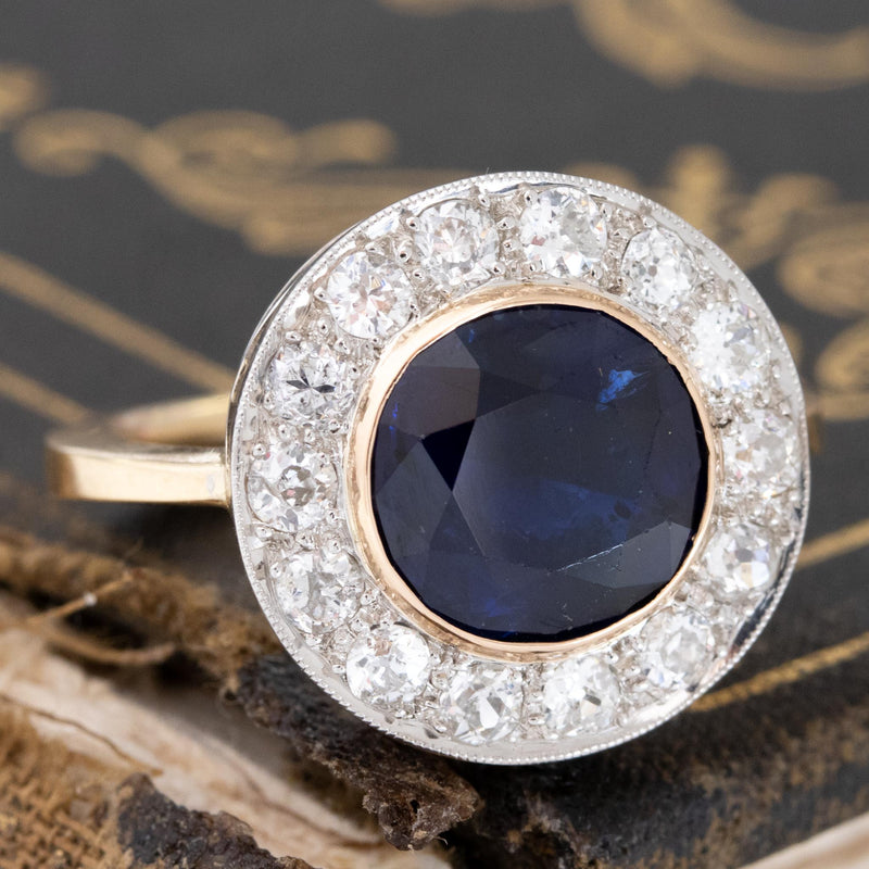 Vintage Sapphire & Diamond Halo Ring, AGL No-Heat