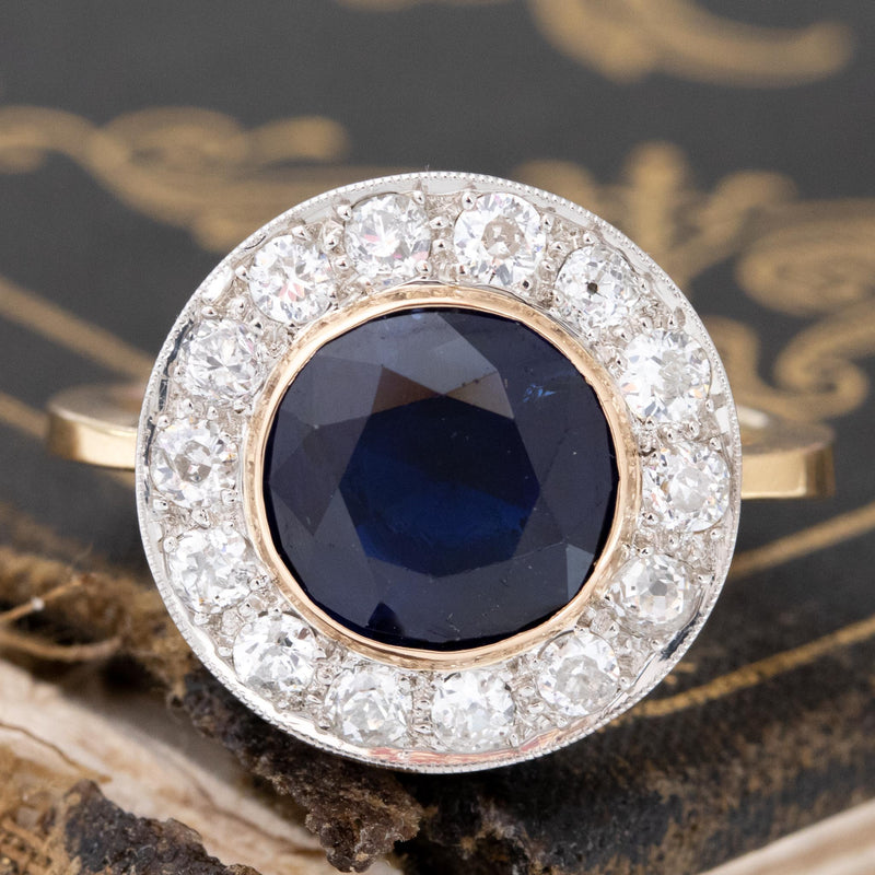 Vintage Sapphire & Diamond Halo Ring, AGL No-Heat