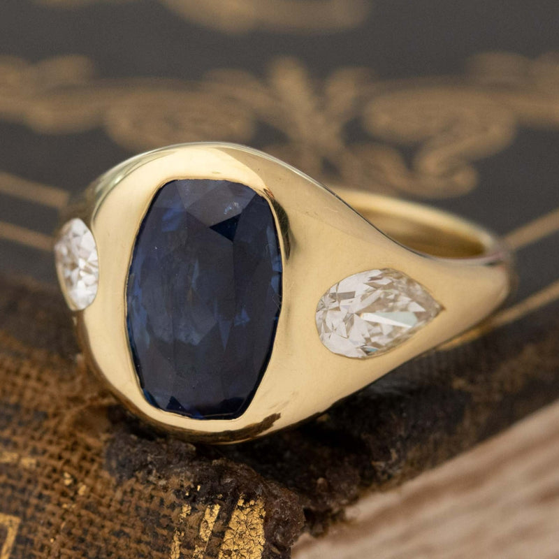 3.80ctw Sapphire & Diamond Trilogy Ring, GIA Burma No-Heat