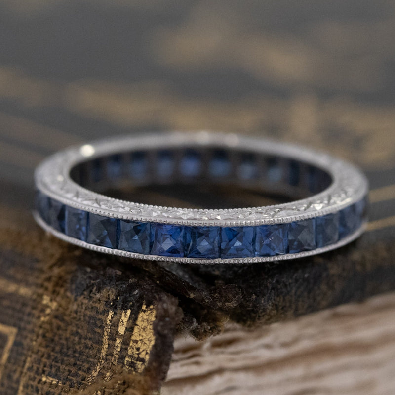 1.80ctw Sapphire Engraved Eternity Band