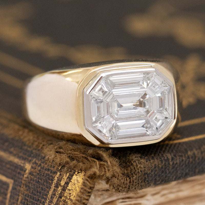 4.00ct Face Up Emerald Cut Mosaic Signet Ring