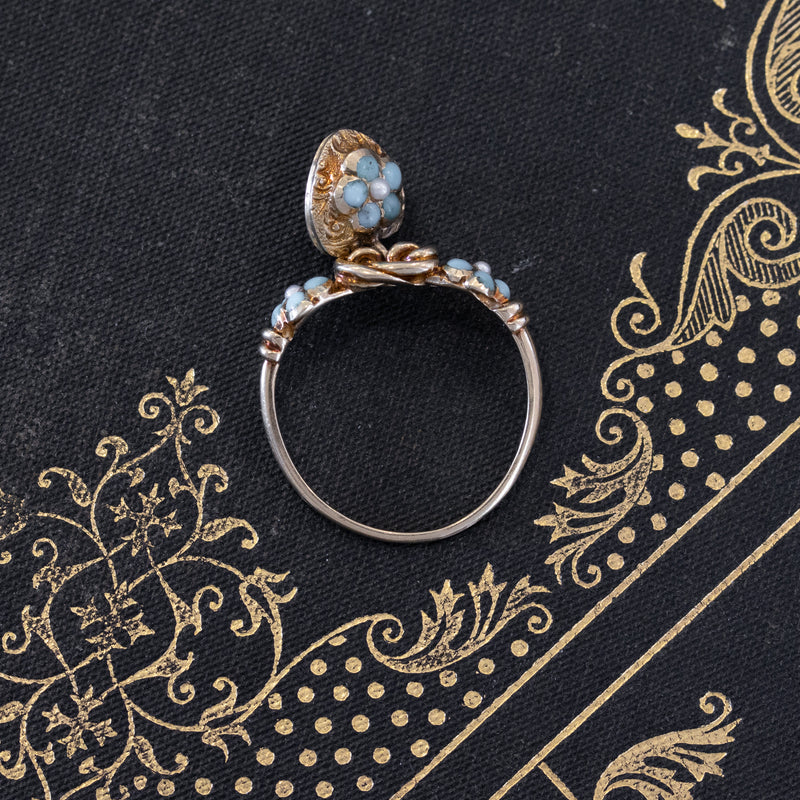 Vintage "Forget-me-not"  Enamel & Pearl Charm Ring