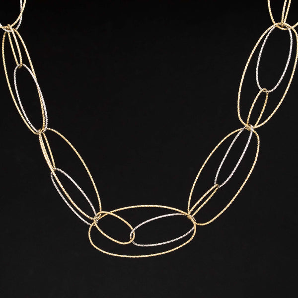 Two-Tone Oval Long Chain Necklace