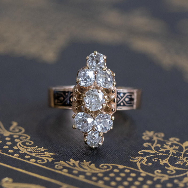 2.35ctw Old Mine and Cushion Cut Victorian Cluster Ring