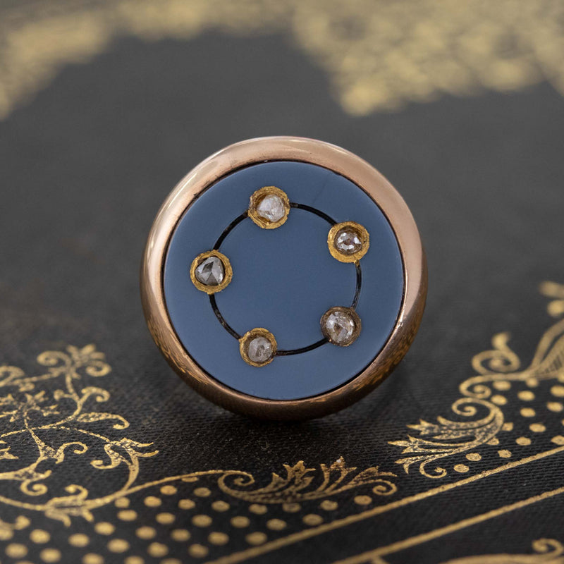 Victorian Diamond & Agate Button Ring
